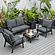 Walbrooke Modern Black Patio Conversation With Square Fire Pit & Tank Holder, Charcoal by LeisureMod