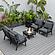 Walbrooke Modern Black Patio Conversation With Square Fire Pit & Tank Holder, Charcoal by LeisureMod