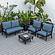 Walbrooke Modern Black Patio Conversation With Square Fire Pit & Tank Holder, Navy Blue by LeisureMod