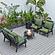 Walbrooke Modern Black Patio Conversation With Round Fire Pit & Tank Holder, Green by LeisureMod