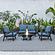 Walbrooke Modern Black Patio Conversation With Round Fire Pit & Tank Holder, Navy Blue by LeisureMod
