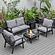 Walbrooke Modern Black Patio Conversation With Square Fire Pit With Slats Design & Tank Holder, Grey by LeisureMod