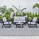 Walbrooke Modern Black Patio Conversation With Square Fire Pit With Slats Design & Tank Holder, Light Grey by LeisureMod