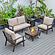 Walbrooke Modern Brown Patio Conversation With Square Fire Pit & Tank Holder, Beige by LeisureMod
