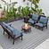 Walbrooke Modern Brown Patio Conversation With Round Fire Pit & Tank Holder, Navy Blue by LeisureMod