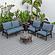 Walbrooke Modern Brown Patio Conversation With Round Fire Pit & Tank Holder, Navy Blue by LeisureMod