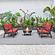 Walbrooke Modern Brown Patio Conversation With Round Fire Pit & Tank Holder, Red by LeisureMod