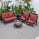 Walbrooke Modern Brown Patio Conversation With Round Fire Pit & Tank Holder, Red by LeisureMod