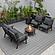 Walbrooke Modern Brown Patio Conversation With Round Fire Pit With Slats Design & Tank Holder, Charcoal by LeisureMod