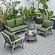Walbrooke Modern Grey Patio Conversation With Round Fire Pit & Tank Holder, Green by LeisureMod