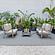 Walbrooke Modern Grey Patio Conversation With Square Fire Pit With Slats Design & Tank Holder, Beige by LeisureMod