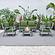 Walbrooke Modern Grey Patio Conversation With Square Fire Pit With Slats Design & Tank Holder, Green by LeisureMod