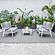 Walbrooke Modern White Patio Conversation With Square Fire Pit & Tank Holder, Grey by LeisureMod