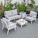 Walbrooke Modern White Patio Conversation With Square Fire Pit & Tank Holder, Light Grey by LeisureMod