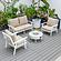 Walbrooke Modern White Patio Conversation With Round Fire Pit & Tank Holder, Beige by LeisureMod