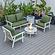 Walbrooke Modern White Patio Conversation With Round Fire Pit & Tank Holder, Green by LeisureMod