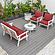 Walbrooke Modern White Patio Conversation With Round Fire Pit & Tank Holder, Red by LeisureMod