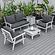 Walbrooke Modern White Patio Conversation With Square Fire Pit With Slats Design & Tank Holder, Charcoal by LeisureMod