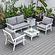 Walbrooke Modern White Patio Conversation With Square Fire Pit With Slats Design & Tank Holder, Grey by LeisureMod