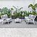 Walbrooke Modern White Patio Conversation With Square Fire Pit With Slats Design & Tank Holder, Grey by LeisureMod