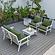 Walbrooke Modern White Patio Conversation With Square Fire Pit With Slats Design & Tank Holder, Green by LeisureMod