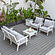 Walbrooke Modern White Patio Conversation With Square Fire Pit With Slats Design & Tank Holder, Light Grey by LeisureMod