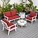 Walbrooke Modern White Patio Conversation With Round Fire Pit With Slats Design & Tank Holder, Red by LeisureMod