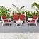 Walbrooke Modern White Patio Conversation With Round Fire Pit With Slats Design & Tank Holder, Red by LeisureMod