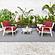 Walbrooke Modern White Patio Conversation With Round Fire Pit With Slats Design & Tank Holder, Red by LeisureMod