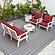 Walbrooke Modern White Patio Conversation With Round Fire Pit With Slats Design & Tank Holder, Red by LeisureMod