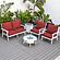 Walbrooke Modern White Patio Conversation With Round Fire Pit With Slats Design & Tank Holder, Red by LeisureMod