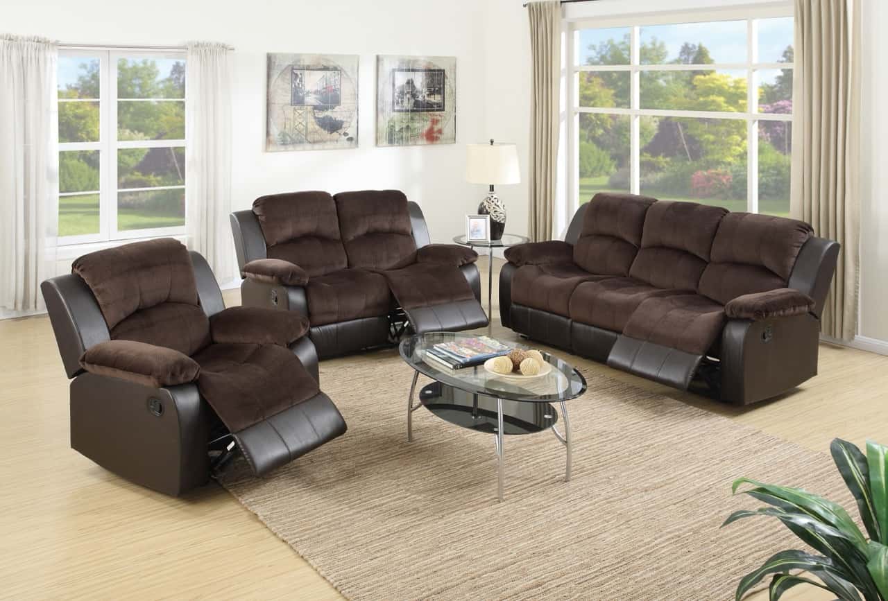 F6696 Padded Suede w/Faux Leather Reclining Sofa - Thumbnail 2