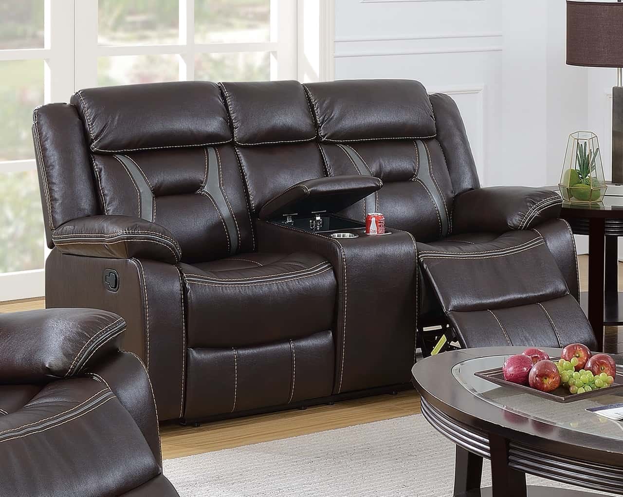 F6794 Gel Leatherette Reclining Loveseat w/Console - Thumbnail 2