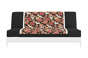 Japanese Printed Futon Cover - Storks Black (Black & White)