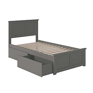 Madison Twin Platform Bed w/Matching Footboard & Set of 2 Storage Drawers by Atlantic