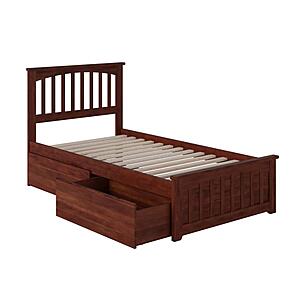 Mission Twin XL Platform Bed w/Matching Footboard & Set of 2 Storage Drawers by Atlantic