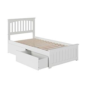Mission Twin Platform Bed w/Matching Footboard & Set of 2 Storage Drawers by Atlantic