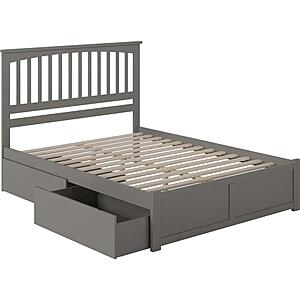 Mission Queen Platform Bed w/Footboard & Set of 2 Storage Drawers by Atlantic