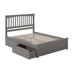 Mission Queen Platform Bed w/Matching Footboard & Set of 2 Storage Drawers by Atlantic