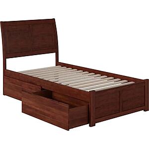 Portland Twin XL Platform Bed w/Footboard & Set of 2 Storage Drawers by Atlantic