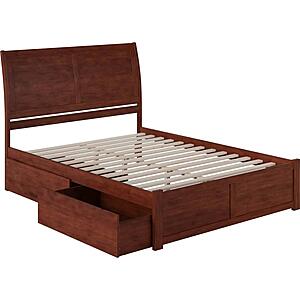 Portland Queen Platform Bed w/Footboard & Set of 2 Storage Drawers by Atlantic