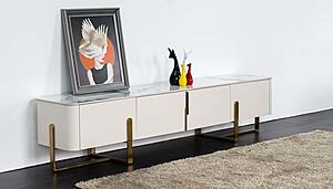 Bella Marble Style Porcelain Top TV Sideboard w/4 Storage Compartments & Bronze Gold Accents by BH Furniture