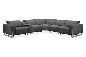 Hudson NL5101 Dark Gray Leather 6-Piece Sectional w/3 Power Recliners by BH Furniture