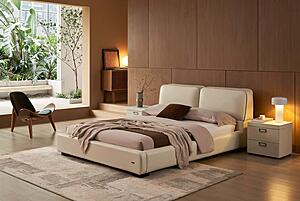 Mason Ivory Full Leather Platform Bed by BH Furniture