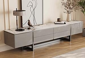 Nora Marble Style Porcelain Top TV Sideboard w/4 Drawers & 2 Storage Compartments by BH Furniture