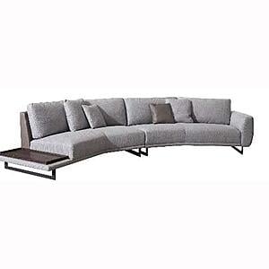 S388 Gray Circular Fabric Sectional w/Wooden Chaise End Table by BH Furniture