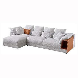 S390 Off-White Fabric Chaise Sectional w/Storage Arm & Throw Pillows by BH Furniture