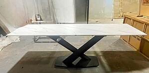 Vector Porcelain Top Expandable Dining Table w/Black Matte Metal Base by BH Furniture