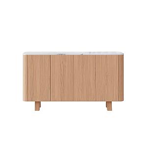 Wynter White Marble Top Buffet w/Oak Veneer & Solid Rubber Wood Frame by BH Furniture