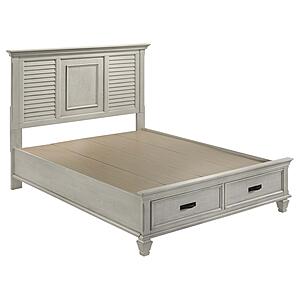 Franco Wood Queen Storage Panel Bed - Distressed White by Coaster